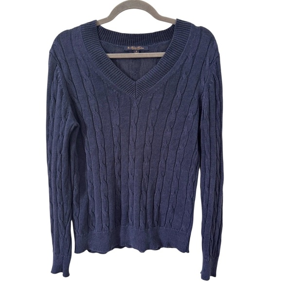 Brooks Brothers Women's Italian Linen Cable Knit Sweater Navy Blue Size Medium - Picture 1 of 8